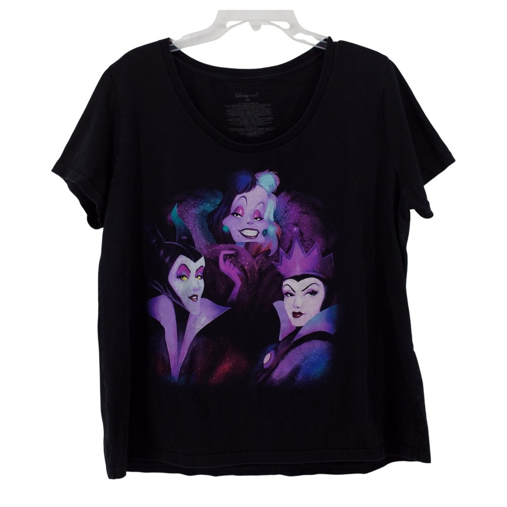 Disney Store T-Shirt Womens 2XL Villains Maleficent Cruella Evil Queen Black Tee